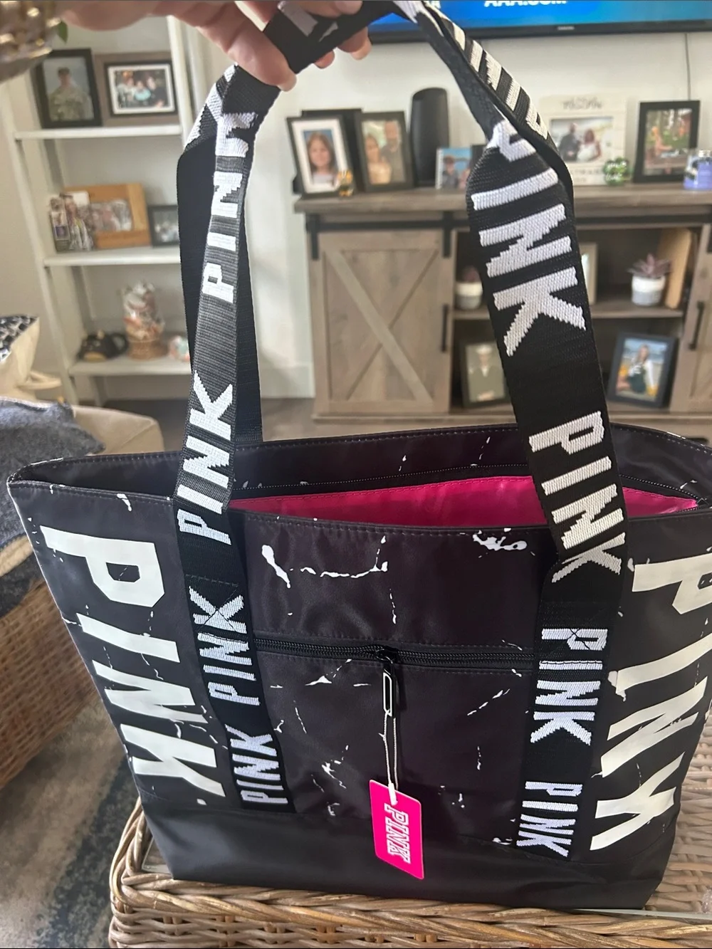 PINK Victoria's Secret Black Tote with Pink Interior